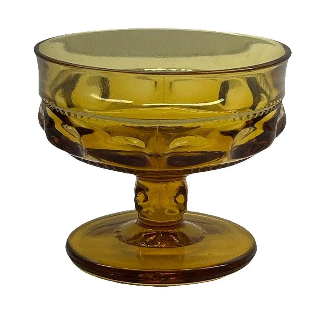 Vintage Amber Glass Pedestal Dessert Bowl | Pressed Glass Sherbet Compote‎